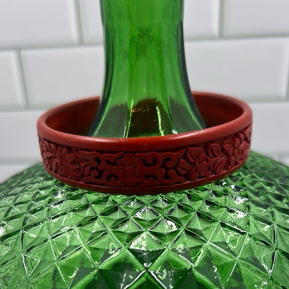 Vintage Crimson Carved Cinnabar Bangle Bracelet